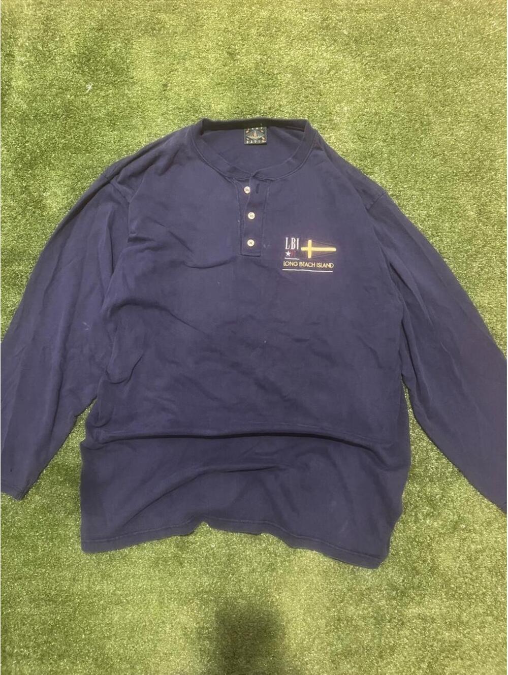 Vintage 1997 Long Beach Island Camp David Navy Blue Henley Shirt Size Large